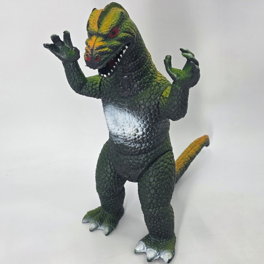 DOR MEI 1986 GODZILLA 14" FIGURE GREEN YELLOW RED EYES VINTAGE MOVEABLE PLASTIC